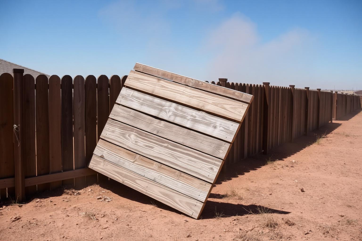 Wind-rated fence panels reinforced along a Tech Terrace, Lubbock property line after a High Plains windstorm
