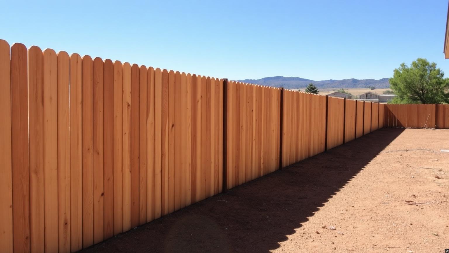Fence contractor rebuilding a dust-worn wood perimeter fence near open farmland outside Clovis, Fresno
