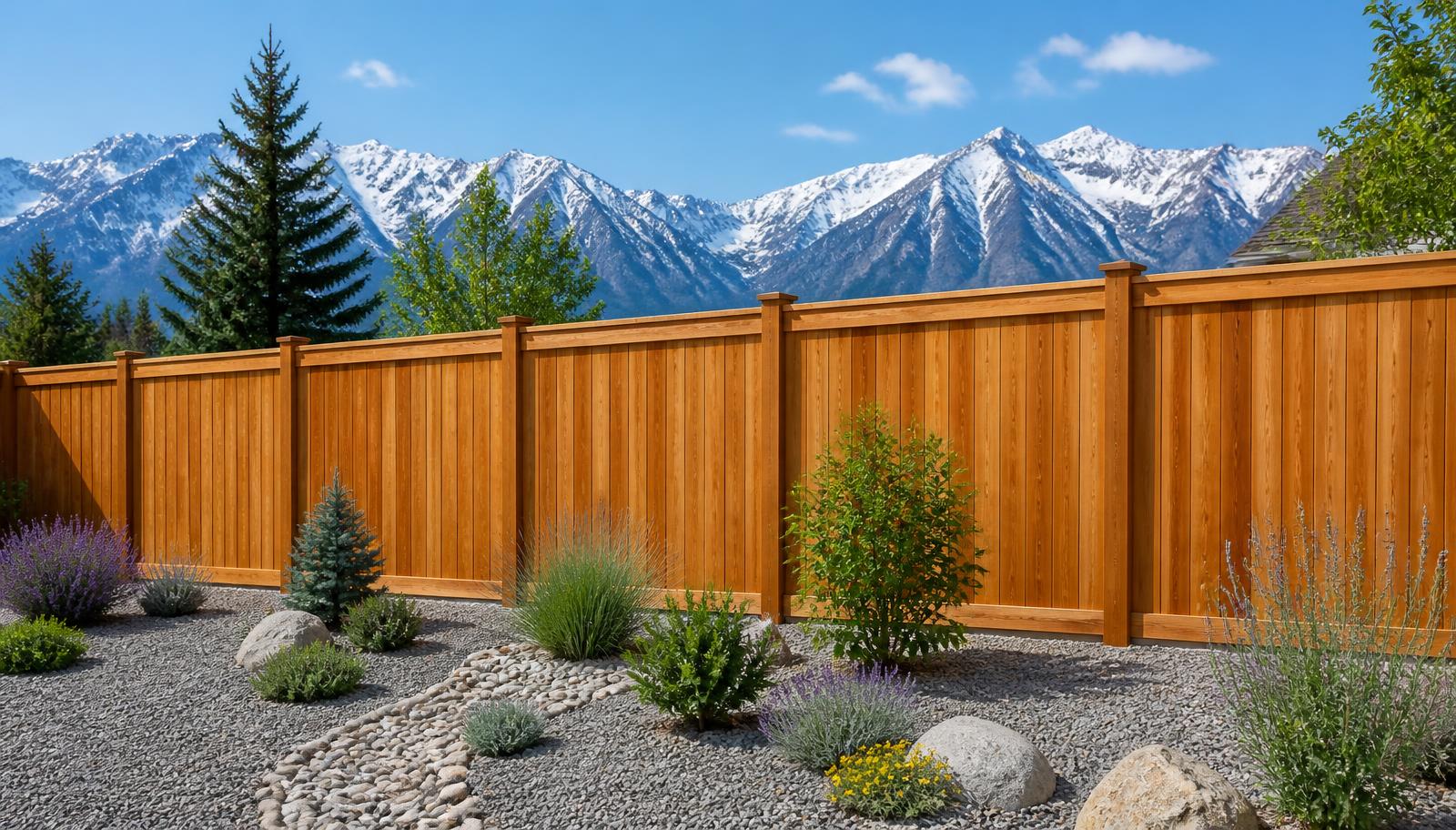 Cedar fence built around a new-build backyard in South Jordan, Utah