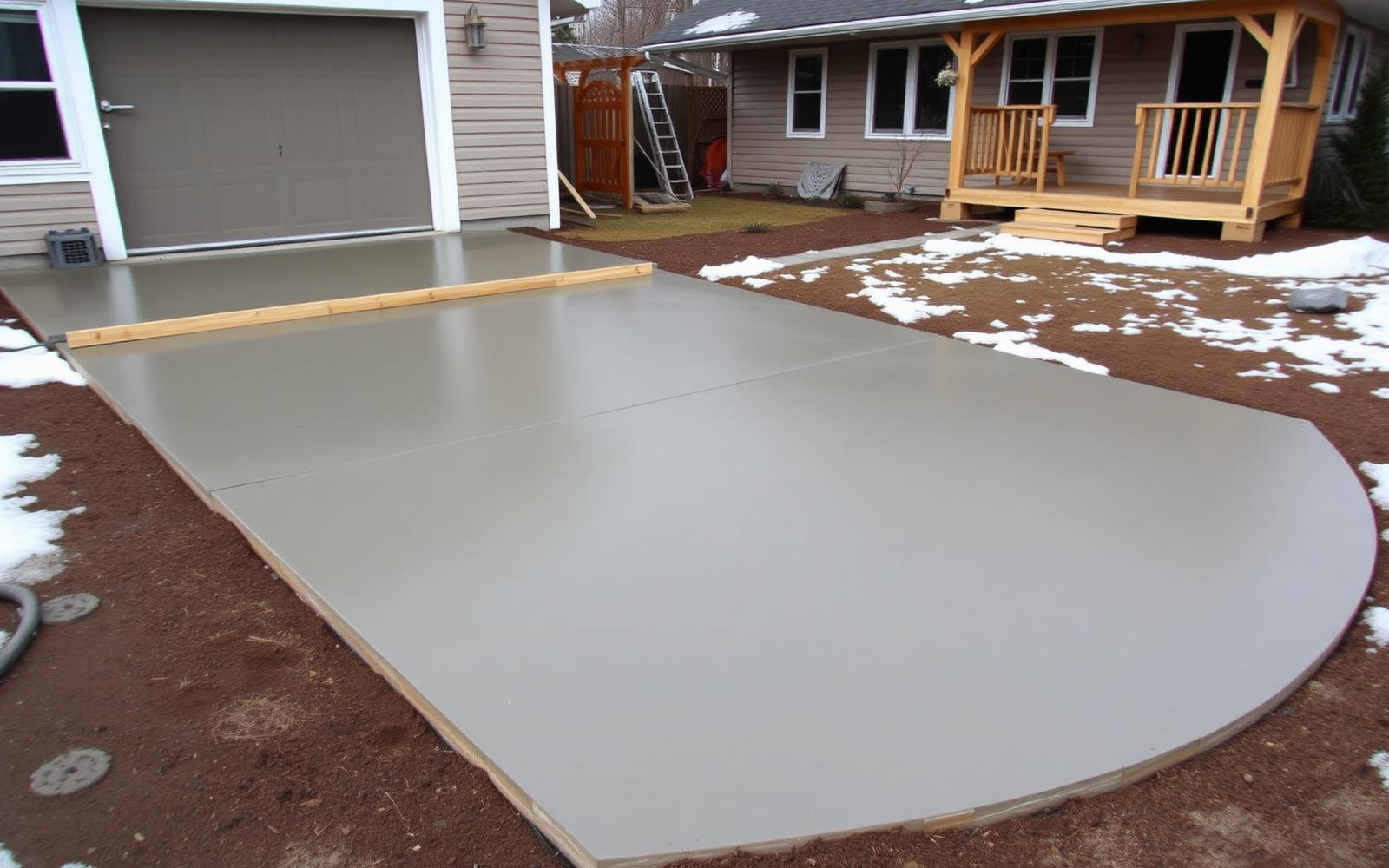 Freshly re-poured concrete driveway on a narrow pre-1930 lot in East Central Ogden, Utah