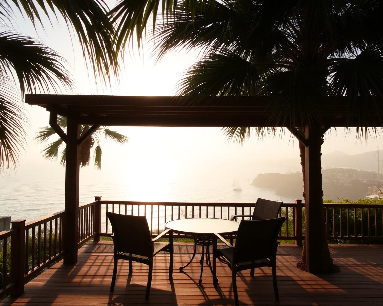 Elevated deck overlooking Corpus Christi Bay behind a coastal home near Flour Bluff