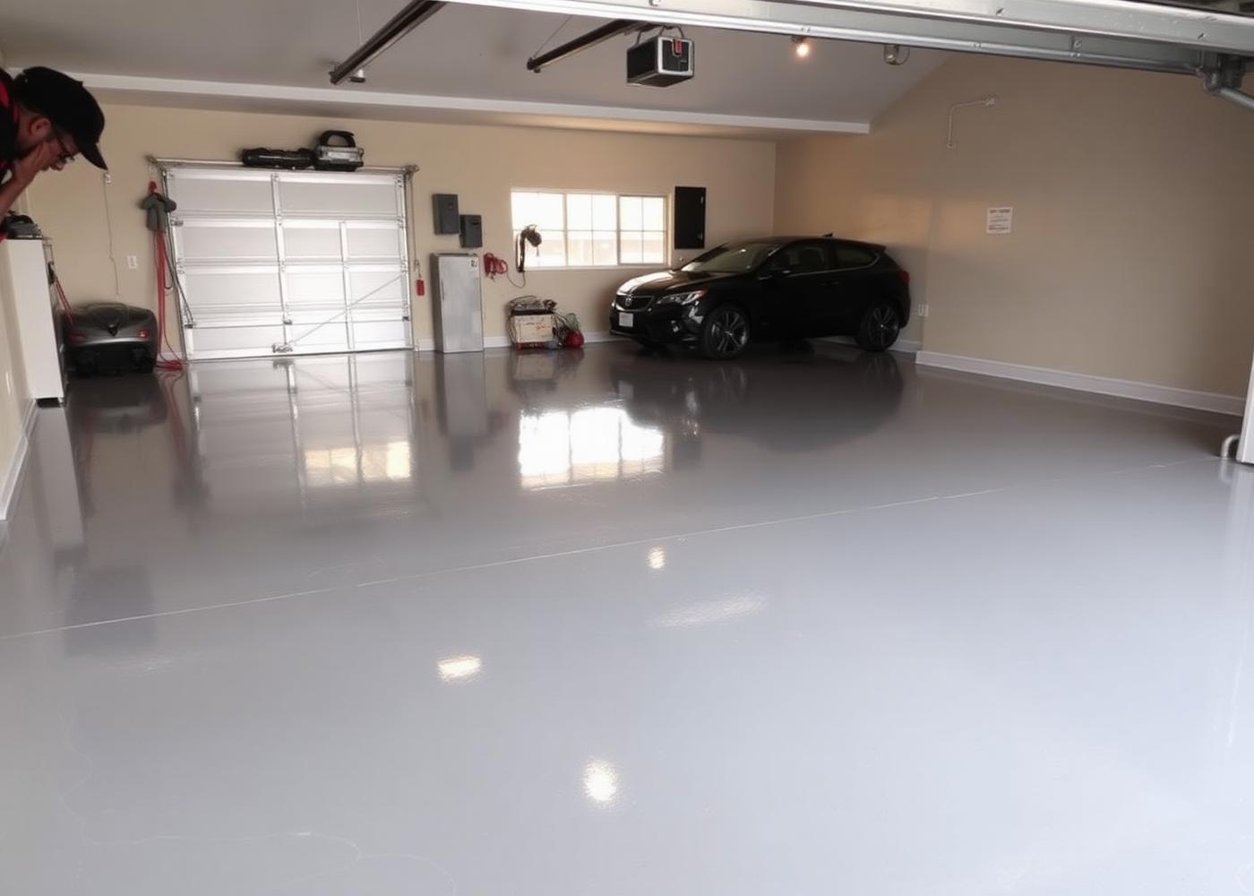 Freshly epoxied garage floor in a Syracuse-area home