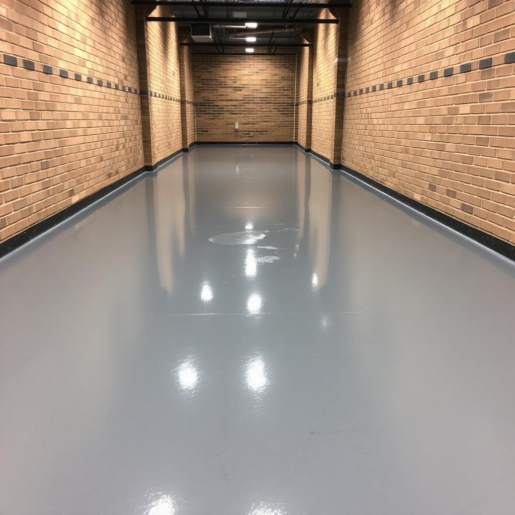 Newly epoxied garage floor in a Philadelphia-area driveway