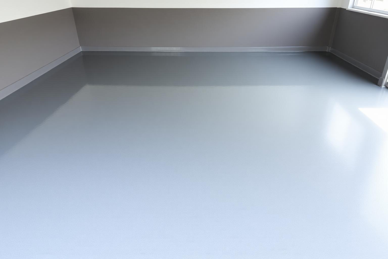 Freshly finished glossy grey epoxy garage floor in a Miami home