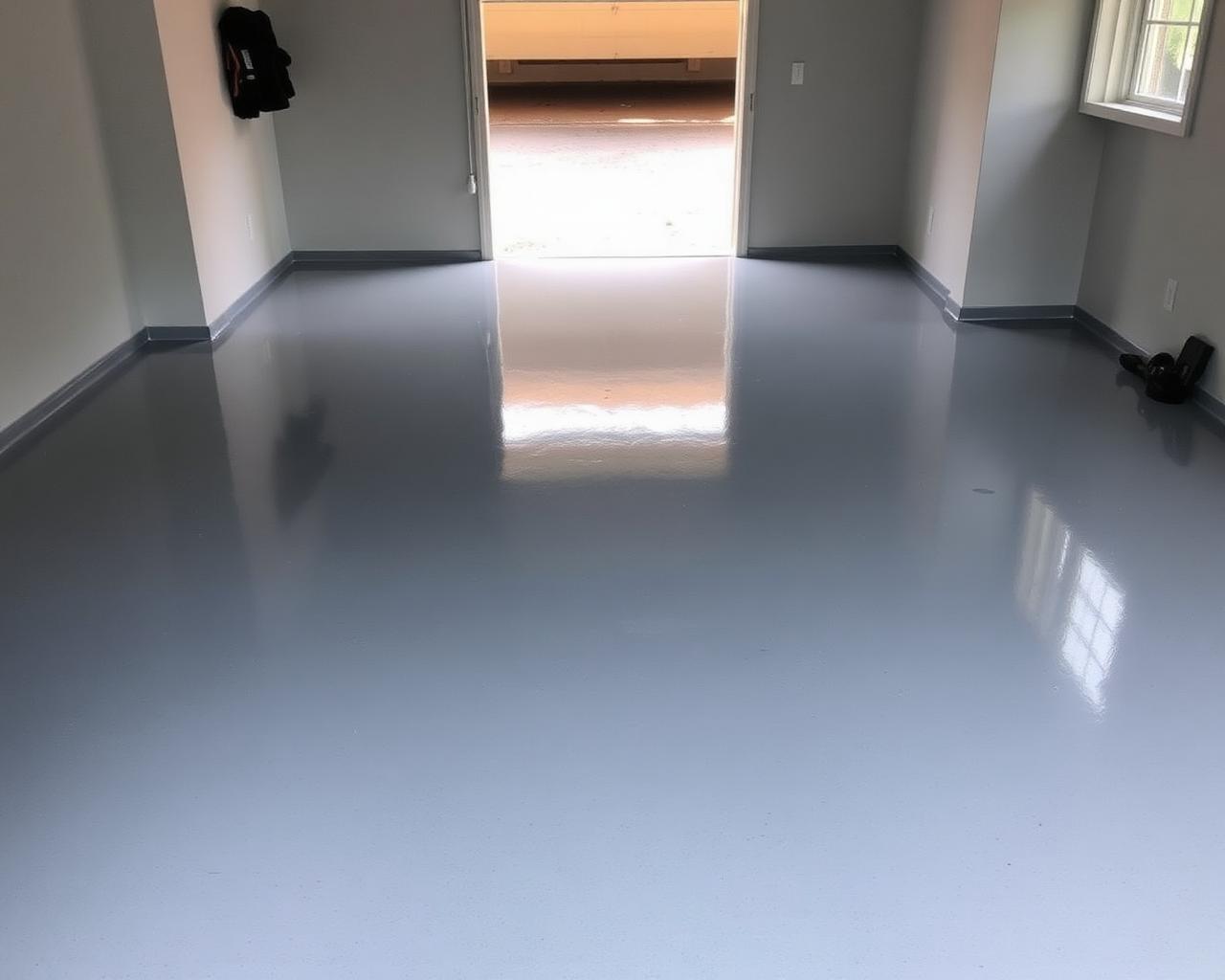 Freshly coated epoxy garage floor in a Southside Corpus Christi home built to resist coastal humidity