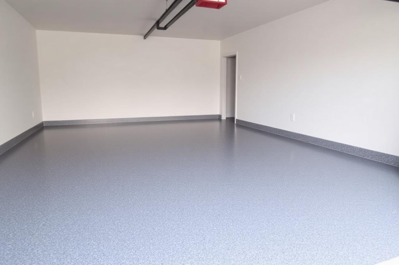 A clean gray epoxy garage floor in a Joliet subdivision home, protecting the slab from salt damage