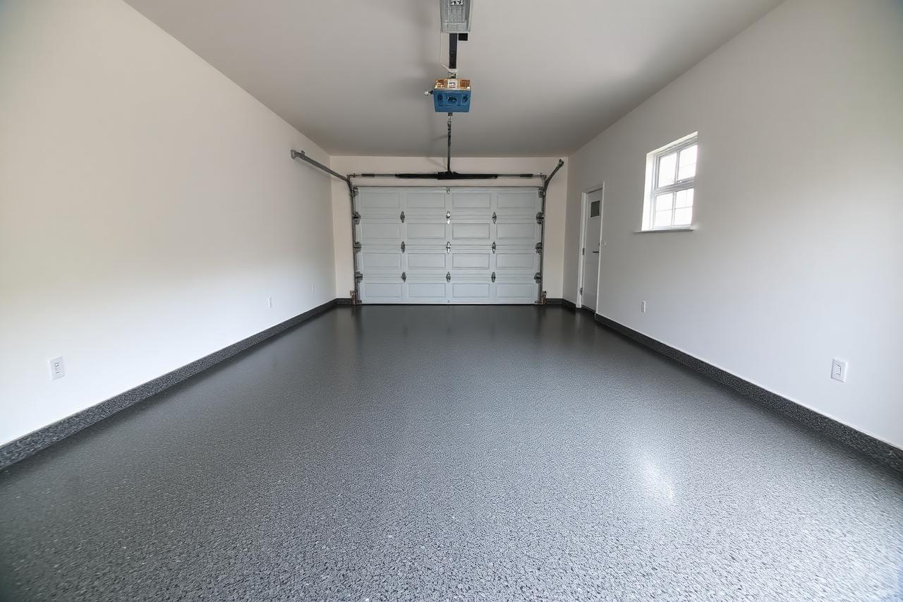 A polished gray epoxy garage floor in a Columbus home, protecting the slab from winter road salt damage