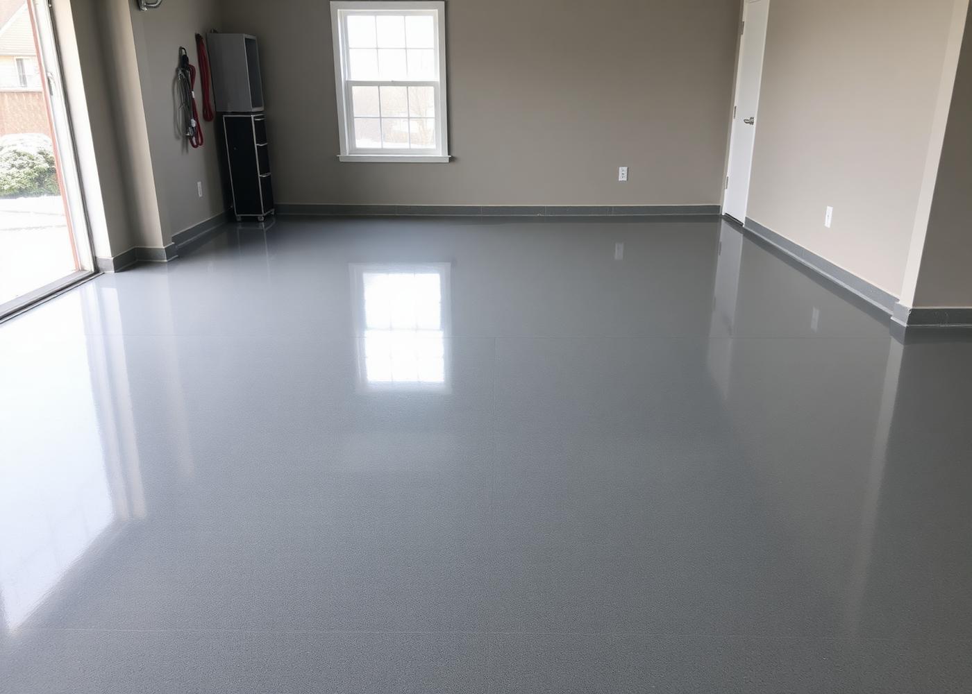 Freshly epoxied garage floor in a Rochester-area home