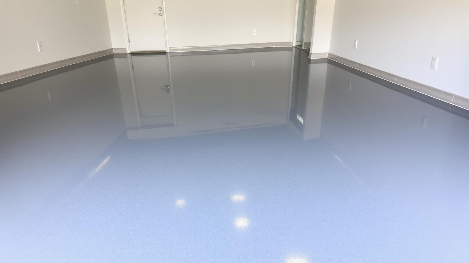 Freshly finished glossy epoxy coated garage floor in a Houston, Texas home