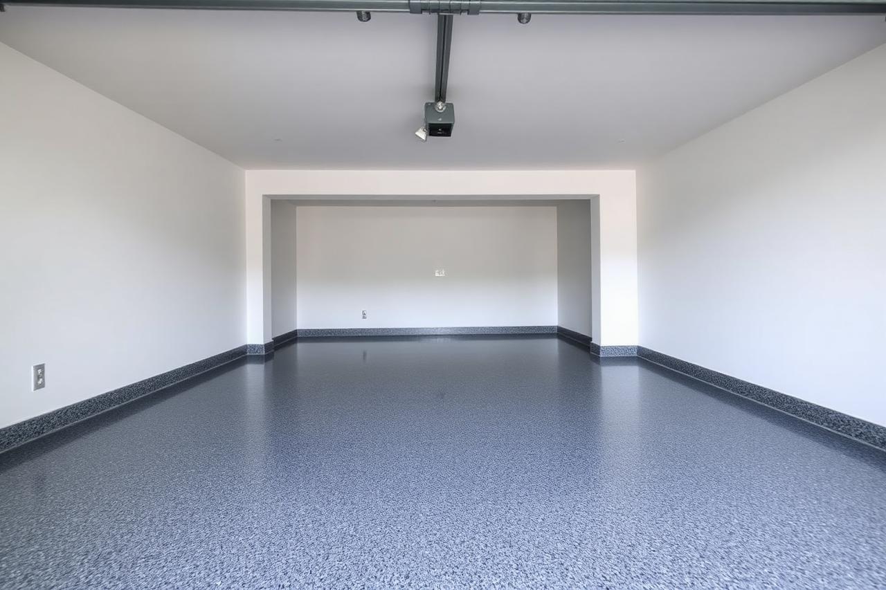 A polished gray epoxy garage floor in a Champaign home, protecting the slab from winter salt damage