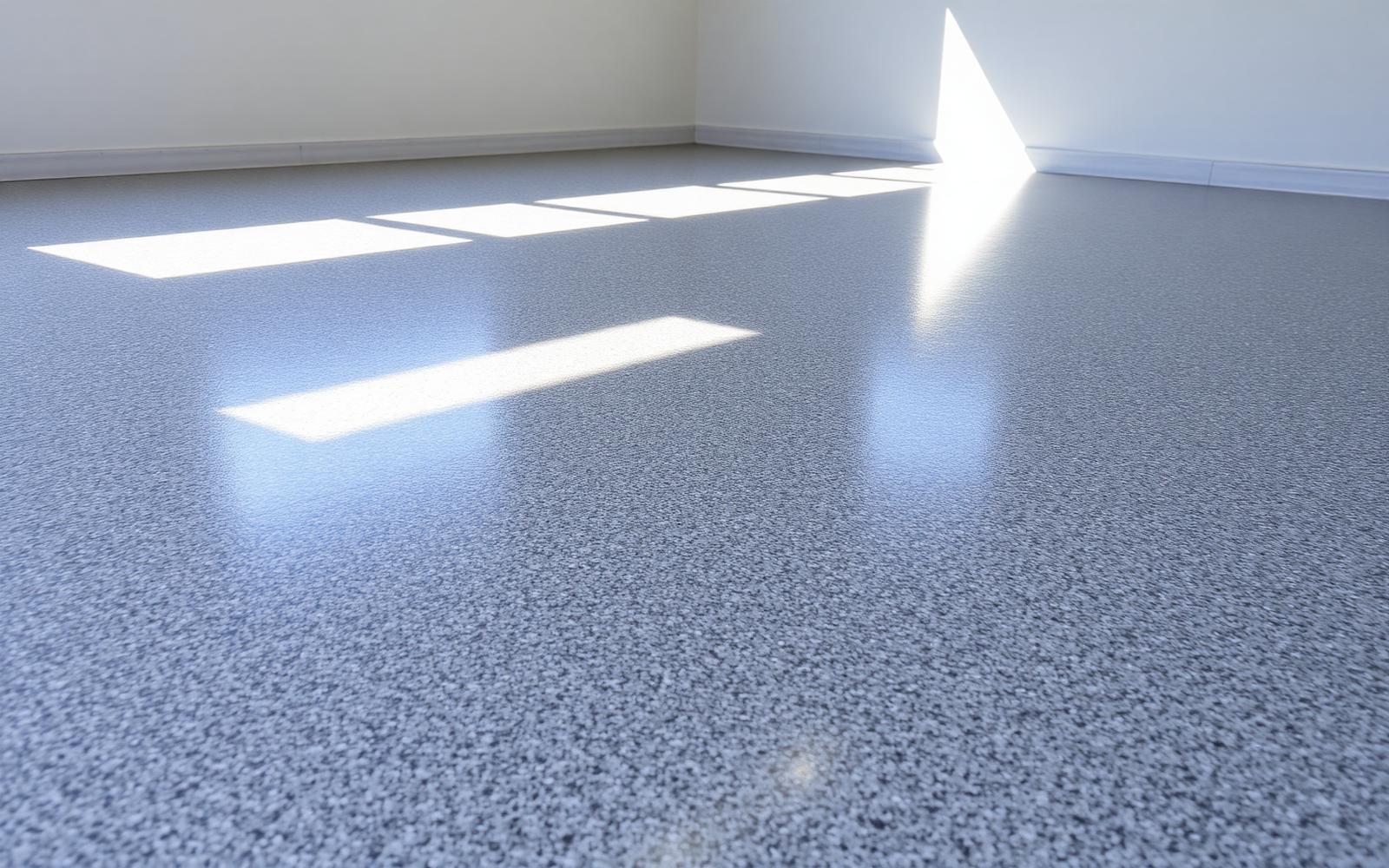 Freshly coated epoxy garage floor in a Glendale Los Angeles home after years of driveway wear