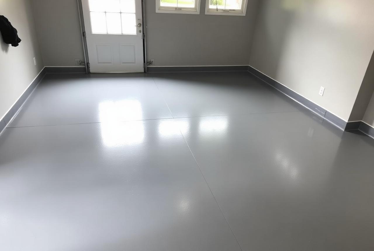 Newly epoxied garage floor in a Harrisburg-area driveway