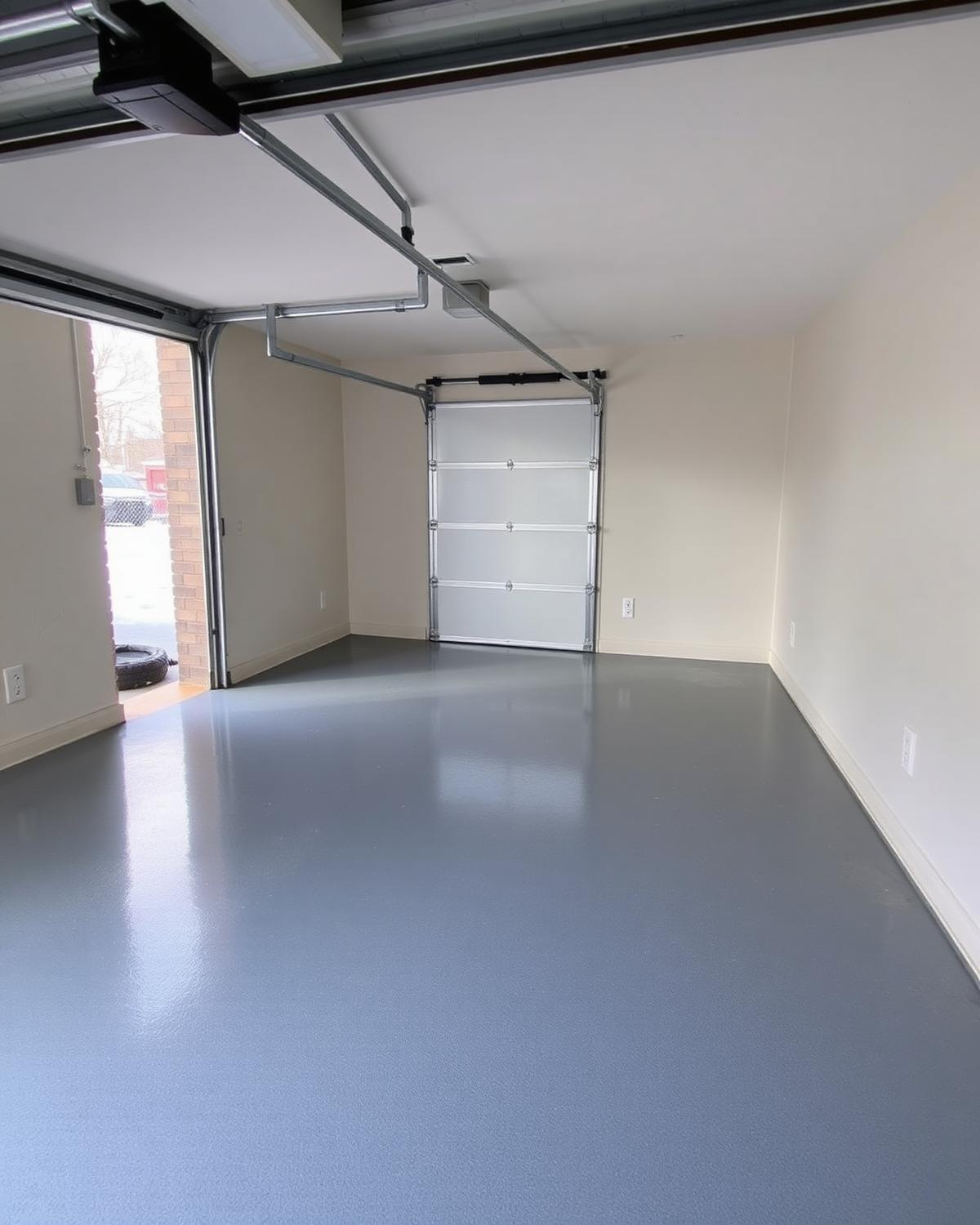 Finished epoxy-coated garage floor in a working shop building near the Riverdale Road industrial corridor in Ogden, Utah