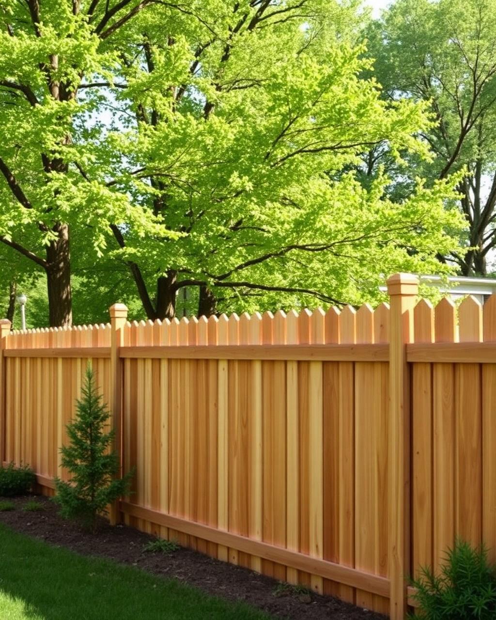 A newly built wood fence enclosing a backyard in a Champaign residential neighborhood