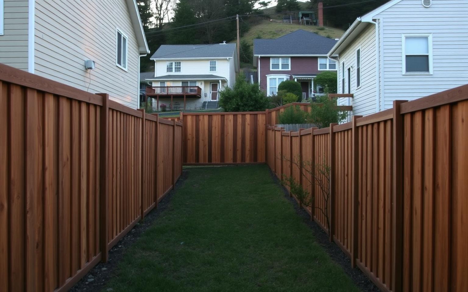 Fence built into a steep hillside lot in a Scranton neighborhood