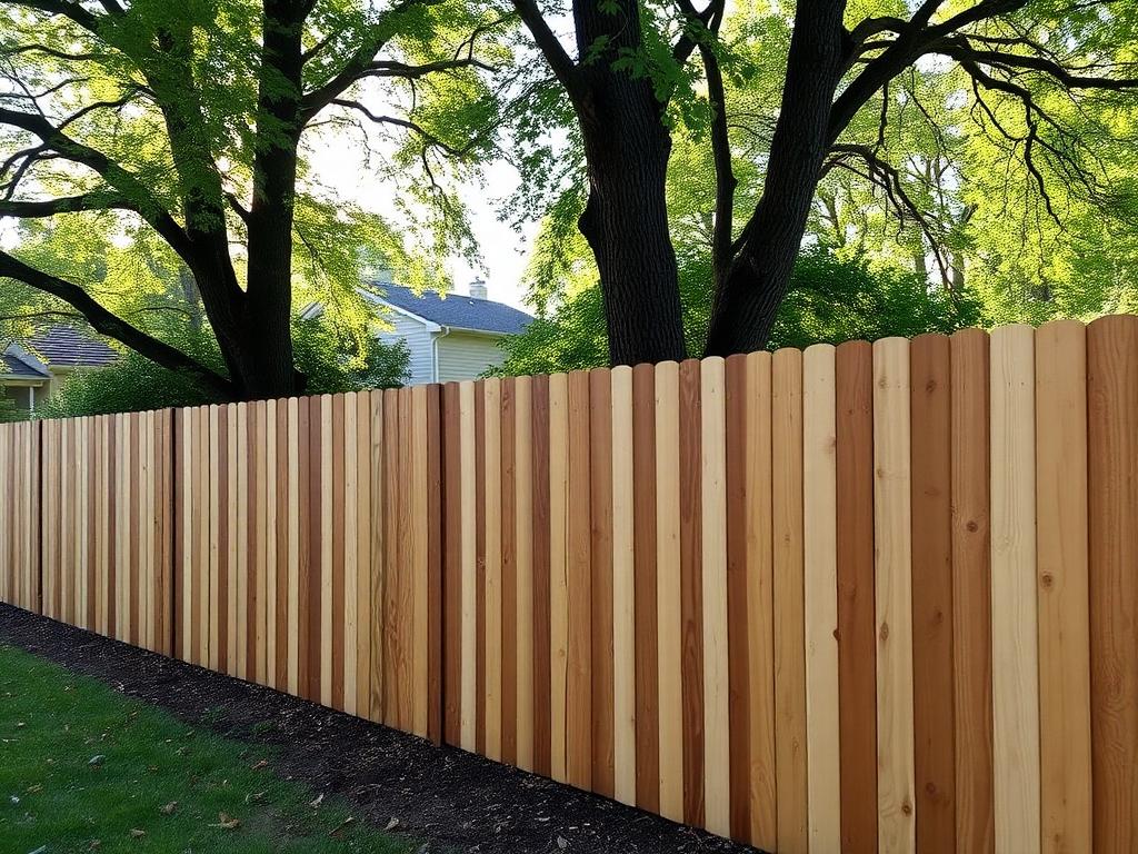 Freshly installed wood privacy fence enclosing a backyard lawn in a Rockford neighborhood