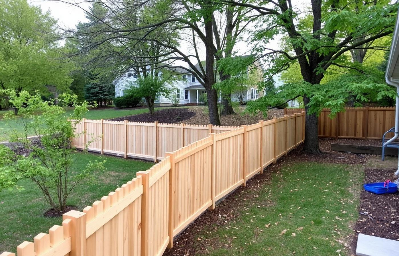Freshly installed wood privacy fence enclosing a backyard lawn in a Peoria neighborhood