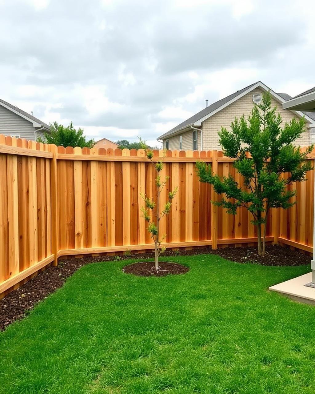 A freshly installed wood privacy fence in a newer Joliet subdivision like Wesmere