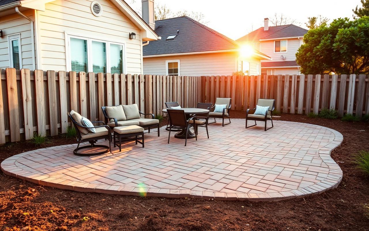 Freshly poured backyard patio behind a Hempstead-area home