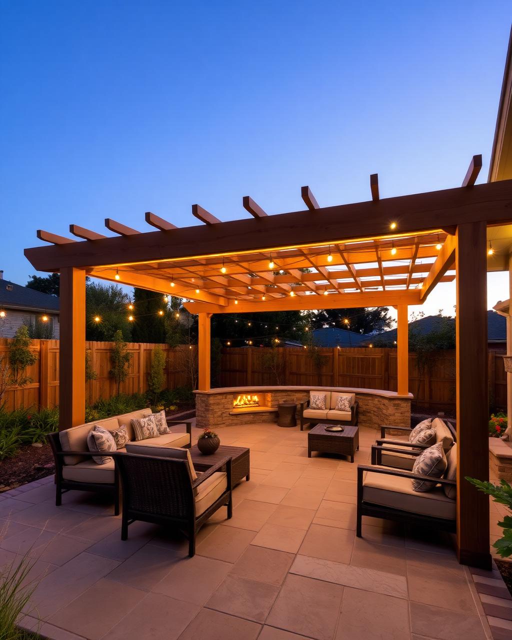 New cedar pergola over a paver patio in a Carmel Valley San Diego backyard