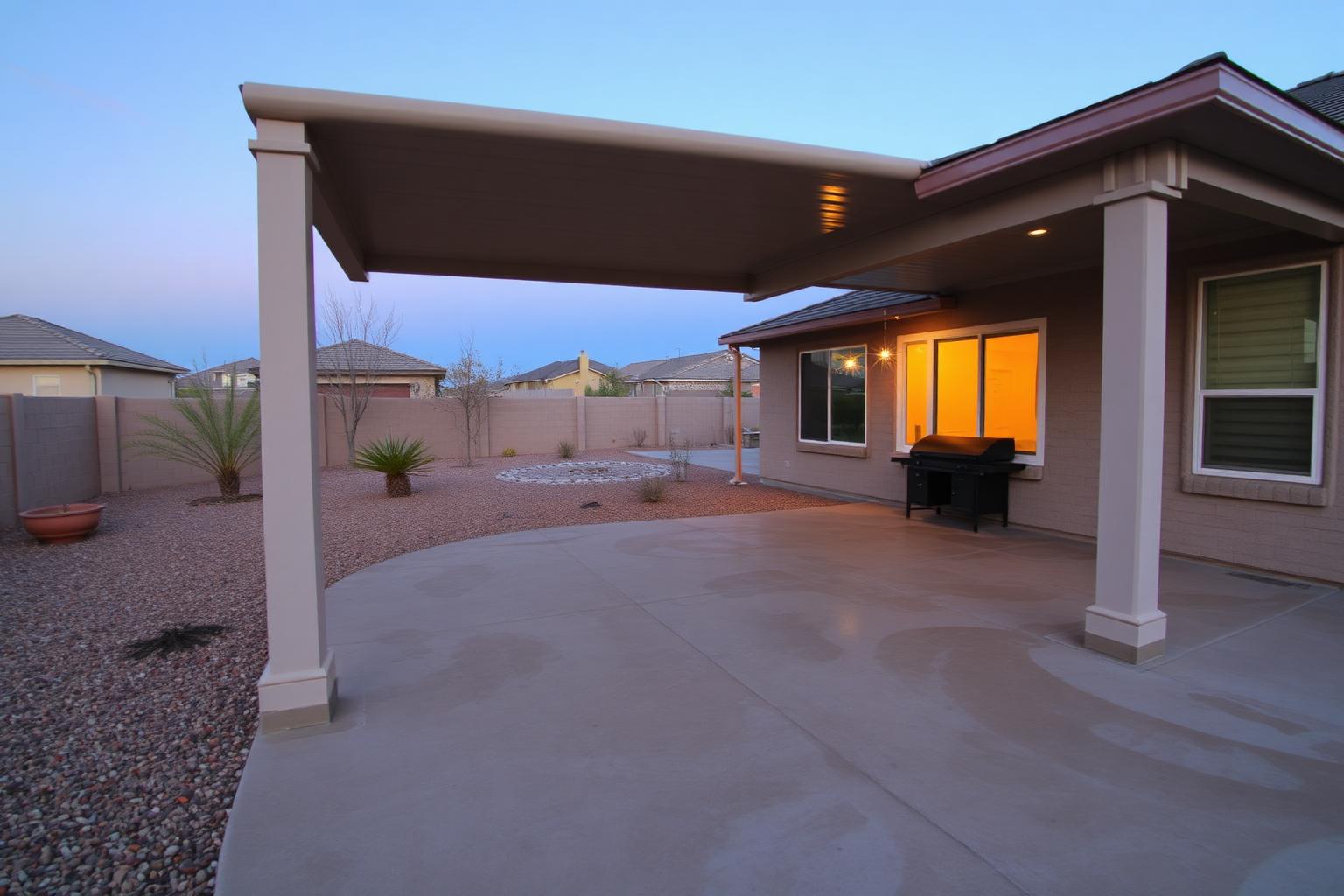 Freshly poured stamped concrete patio slab behind a Tech Terrace Lubbock home