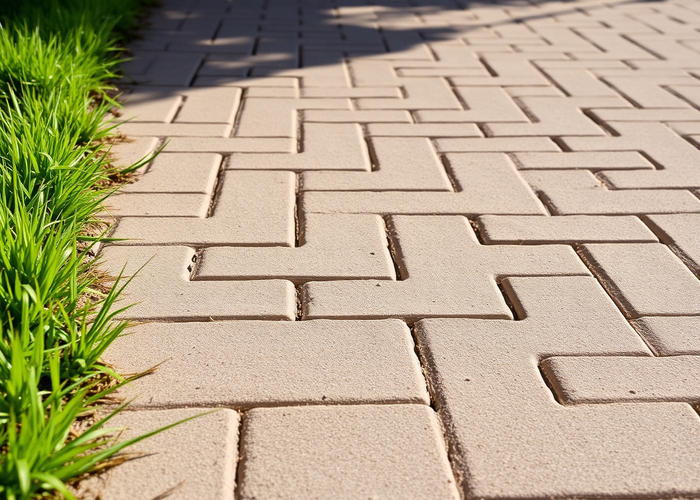 Close-up of interlocking paver driveway detail with crisp joint lines in Tampa sunlight