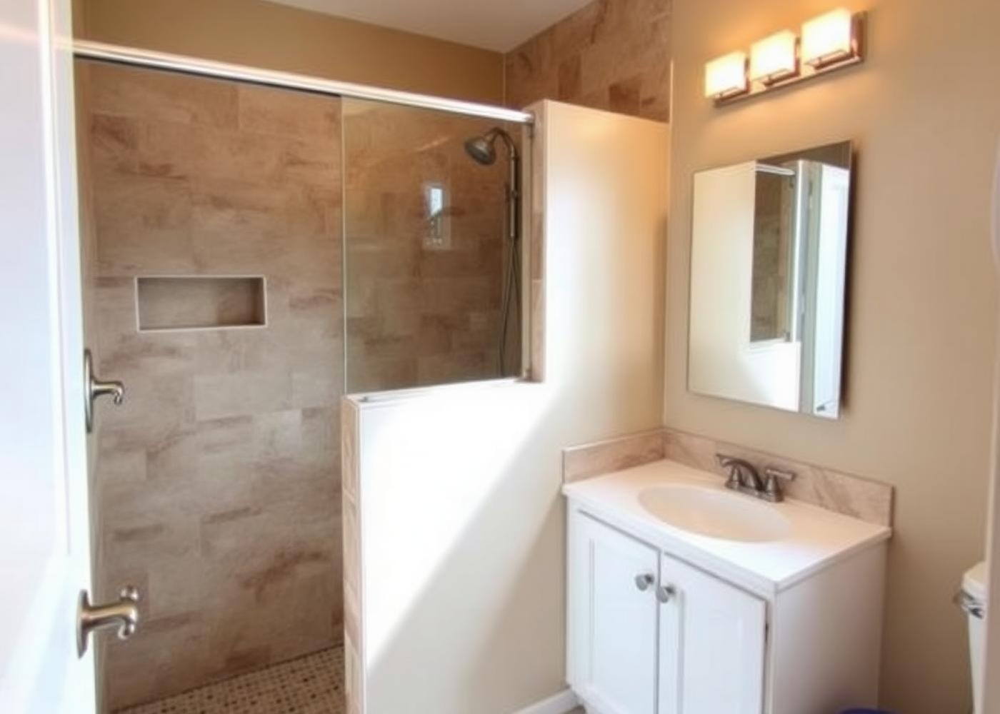 Freshly remodeled walk-in tile shower inside a West Side El Paso home