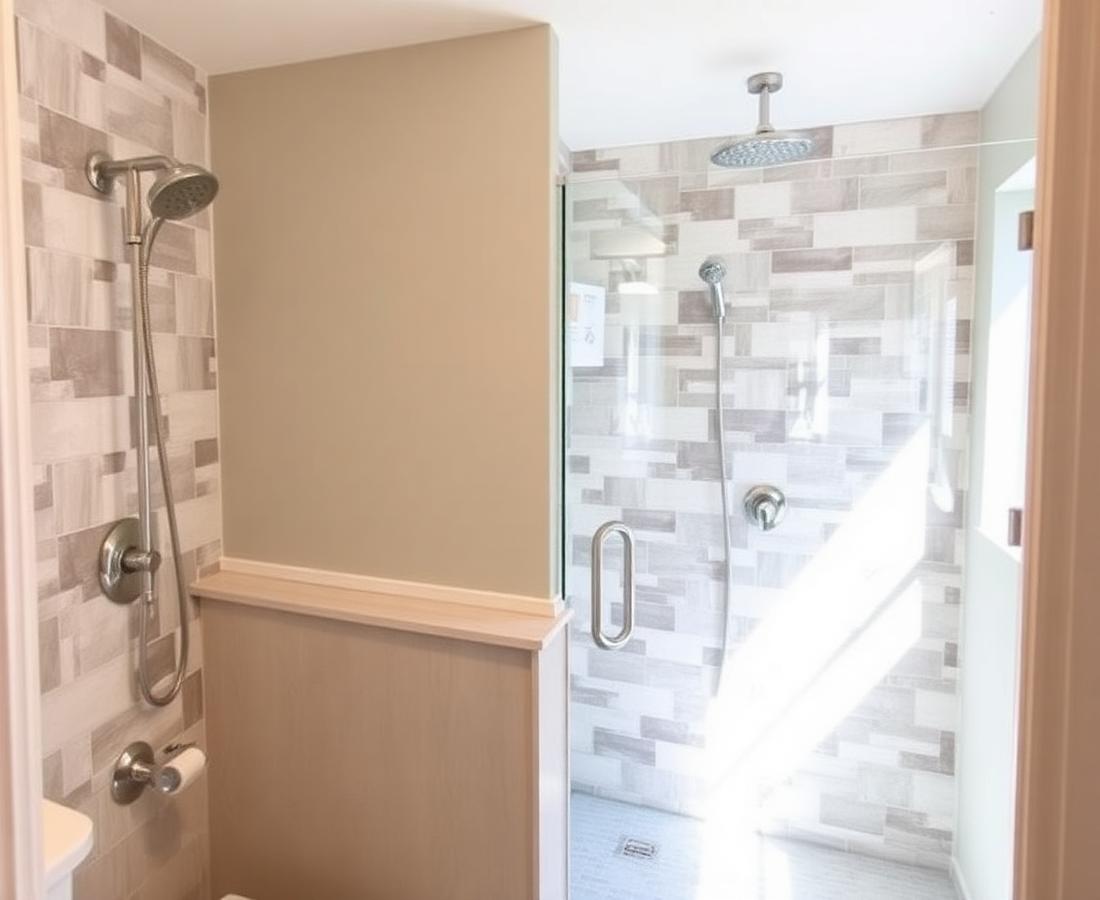 Freshly remodeled walk-in tile shower inside an older Land Park Sacramento home