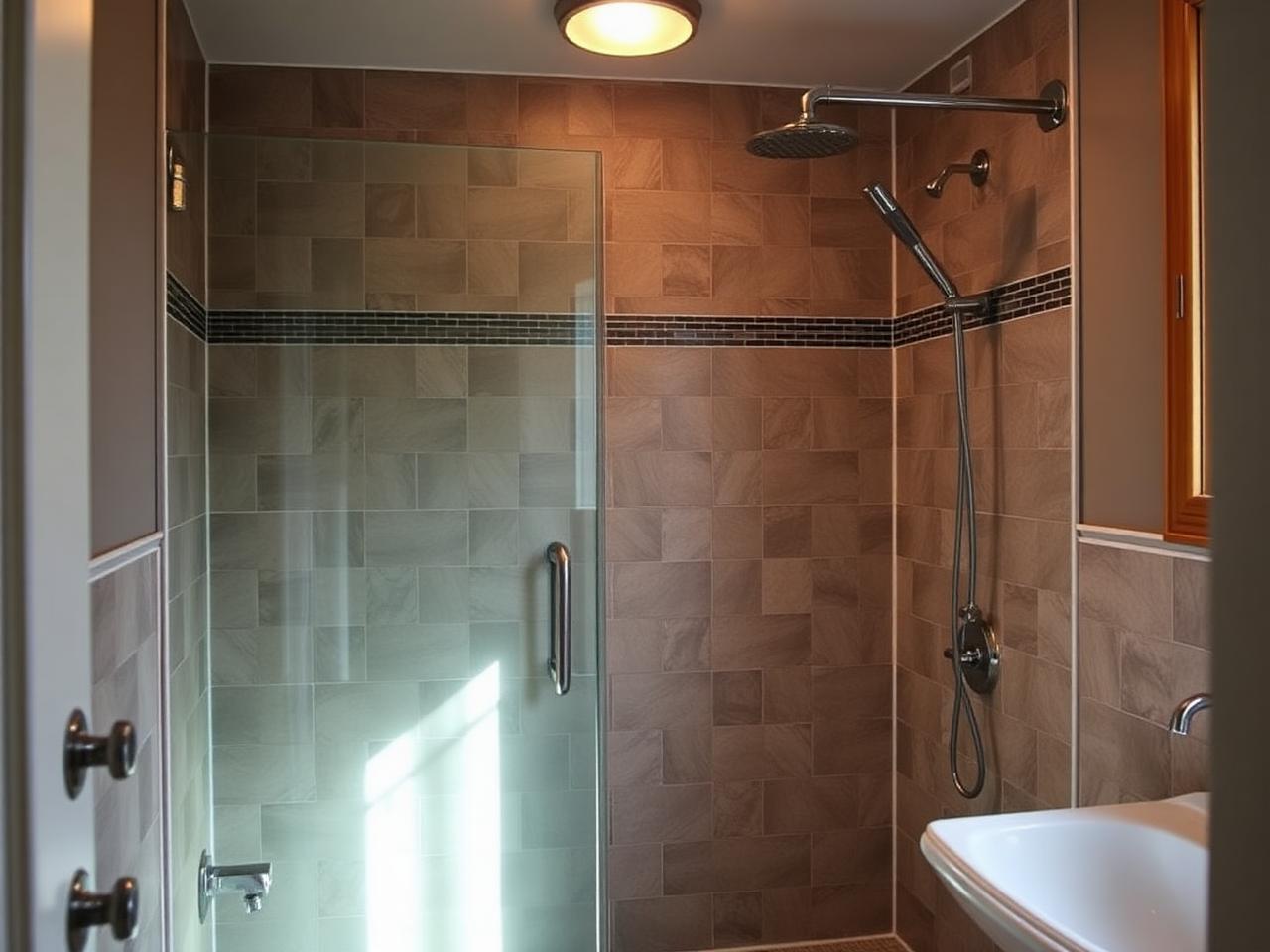 Freshly remodeled walk-in tile shower inside a Tech Terrace Lubbock home