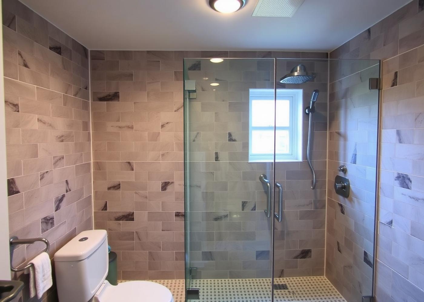 Renovated bathroom with updated tile and fixtures inside a Monroe County pre-war home