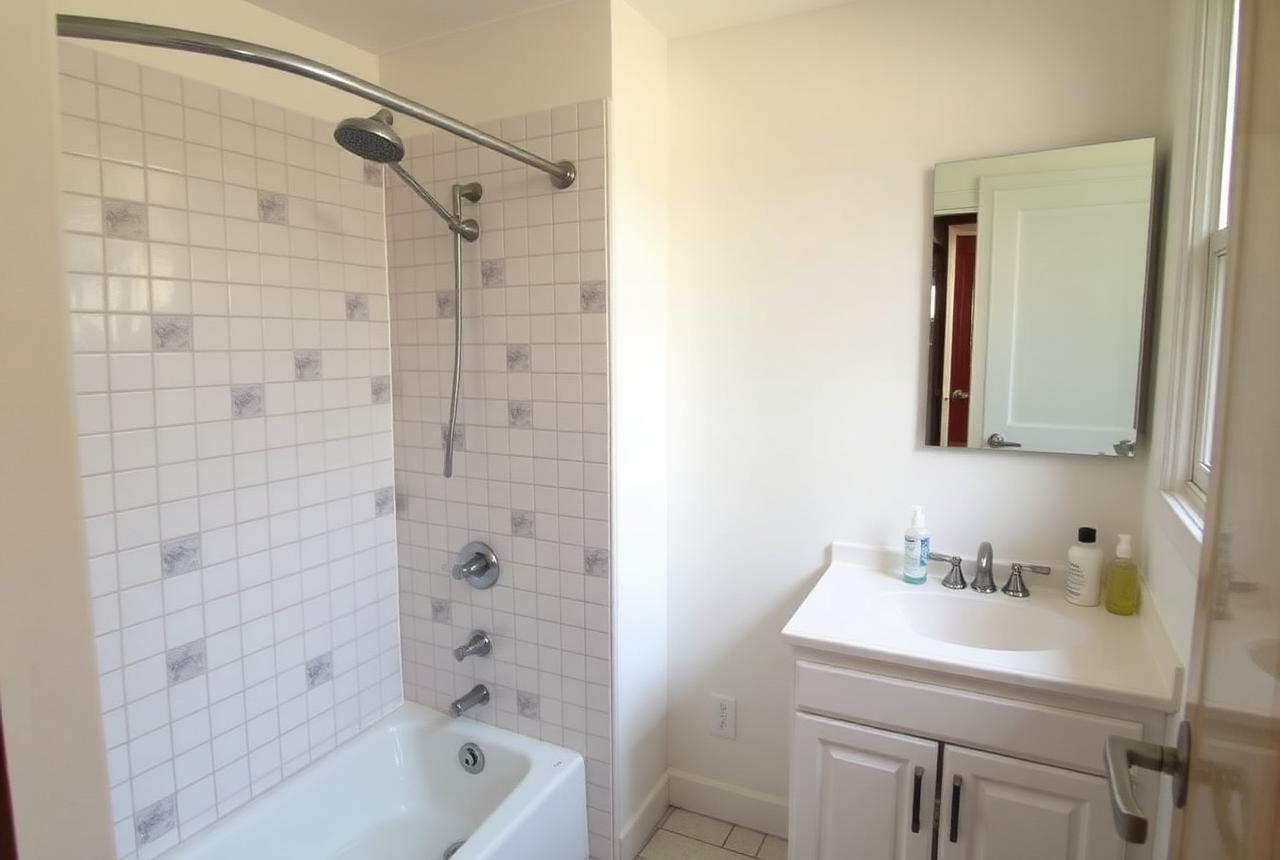 Remodeled bathroom with updated tile and fixtures inside an older Dauphin County home