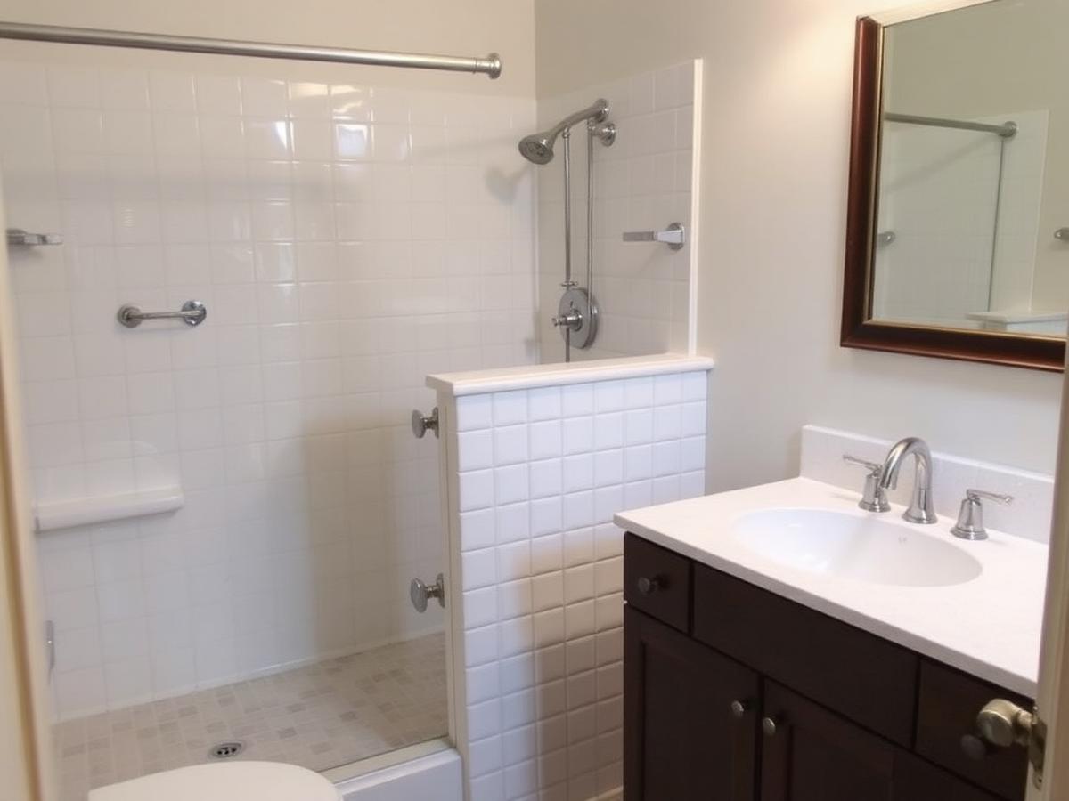 Remodeled bathroom with updated tile and fixtures inside an older Allentown twin home