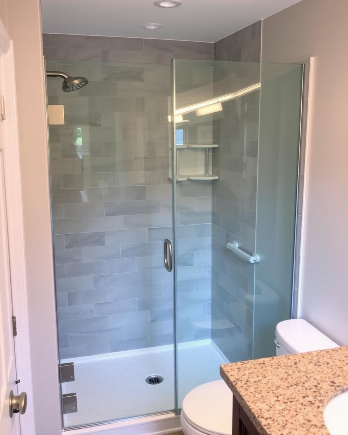 Newly remodeled bathroom with tiled walk-in shower in a Houston, Texas home