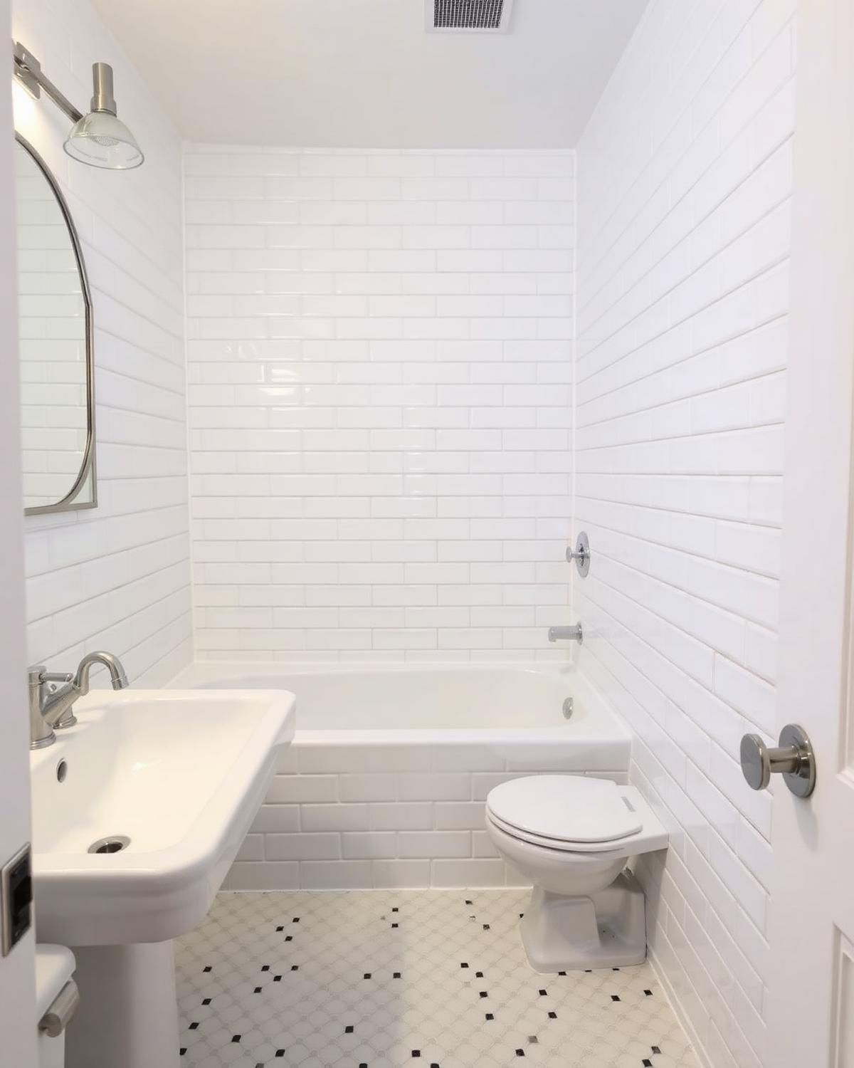 Renovated bathroom with updated tile and fixtures inside a prewar Manhattan apartment
