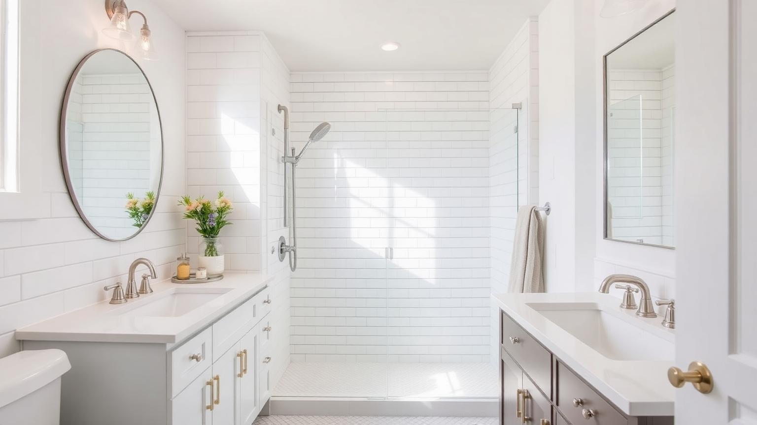 Newly remodeled bathroom with tile shower in a renovated home near North Park, San Diego