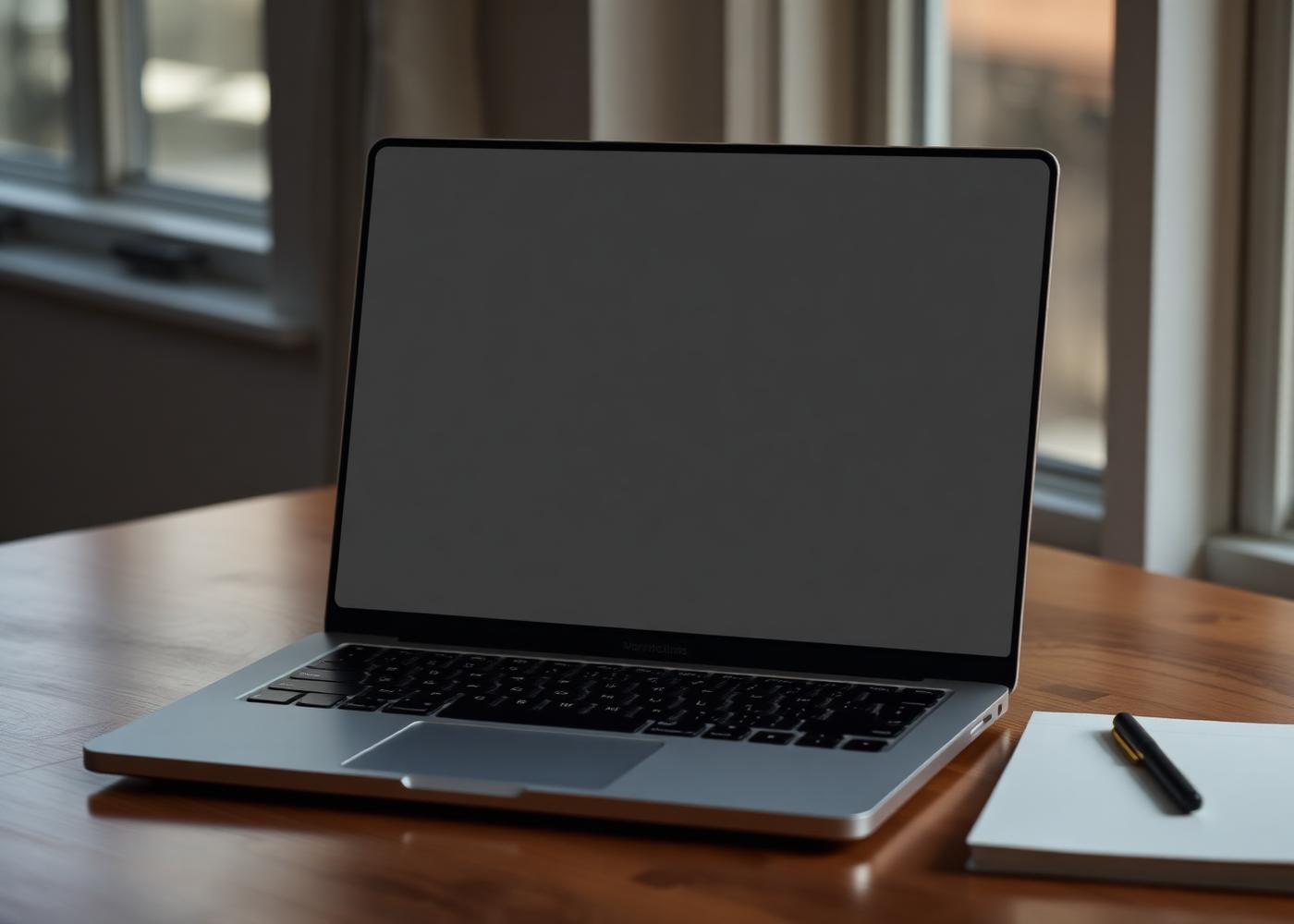Laptop displaying a blank contractor website on a table inside a pre-war Yonkers two-family home