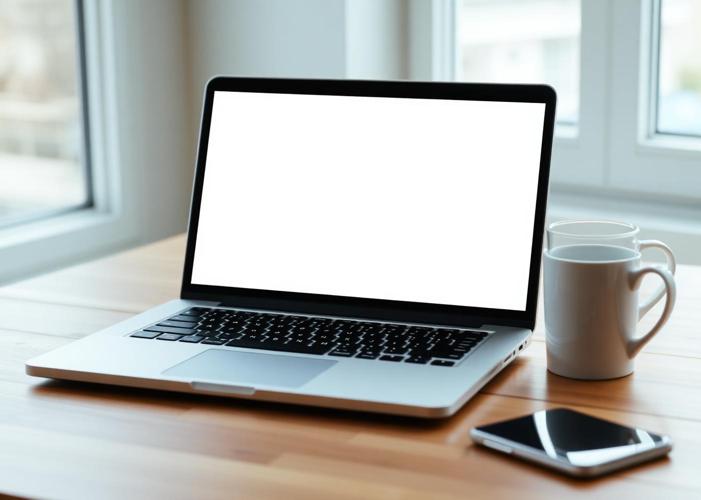 Laptop displaying a blank contractor website on a table inside a pre-1940 Syracuse home