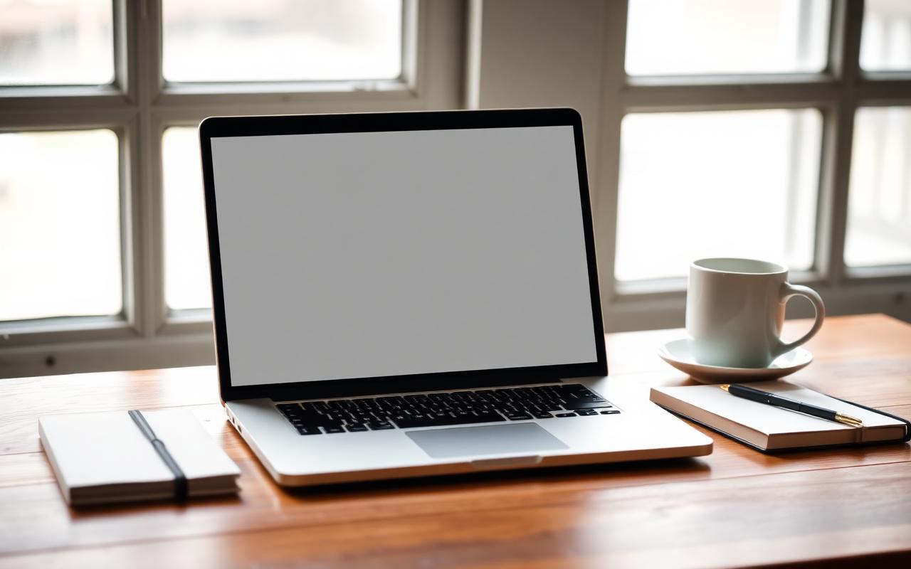 Laptop displaying a blank contractor website on a table inside a Hempstead hamlet home
