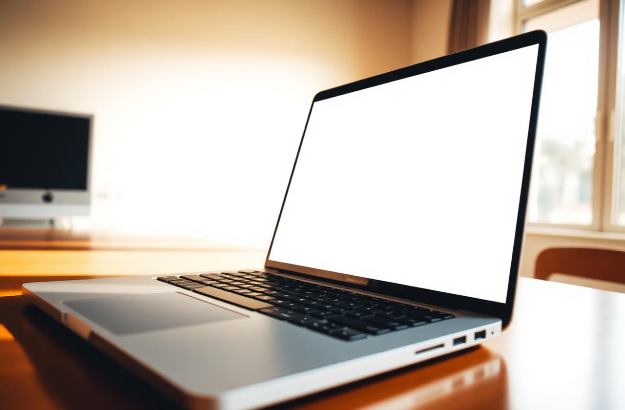 Open laptop with a blank screen on a home office desk near the Capitol district in Sacramento