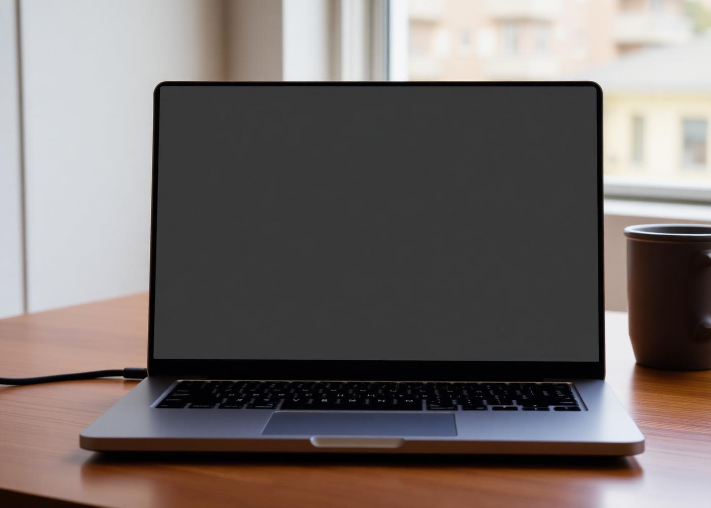 Laptop showing a blank contractor website on a table inside a pre-war Rochester home