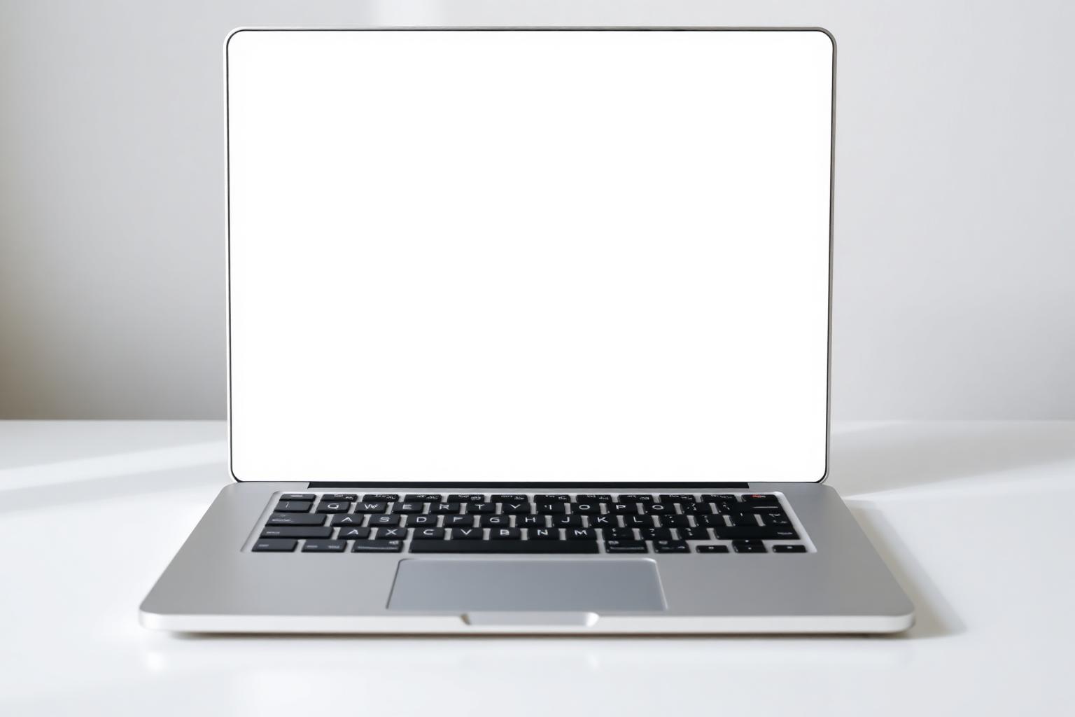 Laptop displaying a blank contractor website on a kitchen counter in an Anaheim Hills home