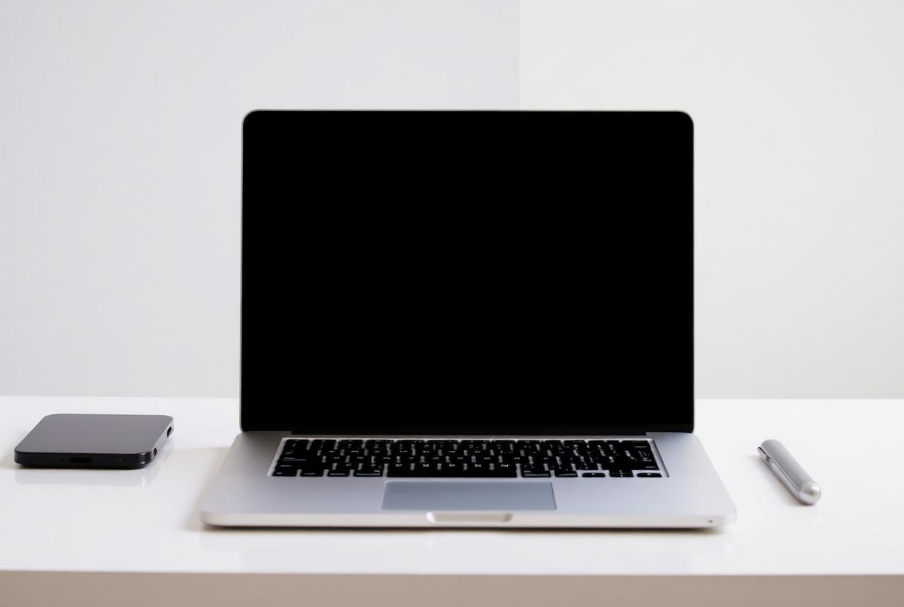 Laptop displaying a blank contractor website on a table inside a Midtown Harrisburg rowhouse