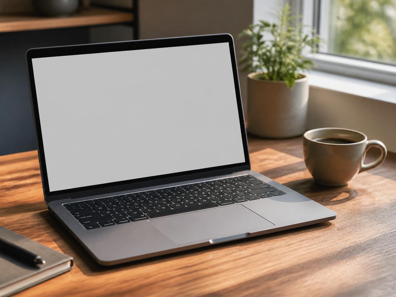 Laptop displaying a blank contractor website on a table inside a Squirrel Hill home