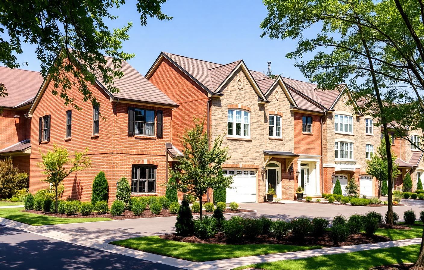 Newer large single-family homes on a landscaped Naperville street
