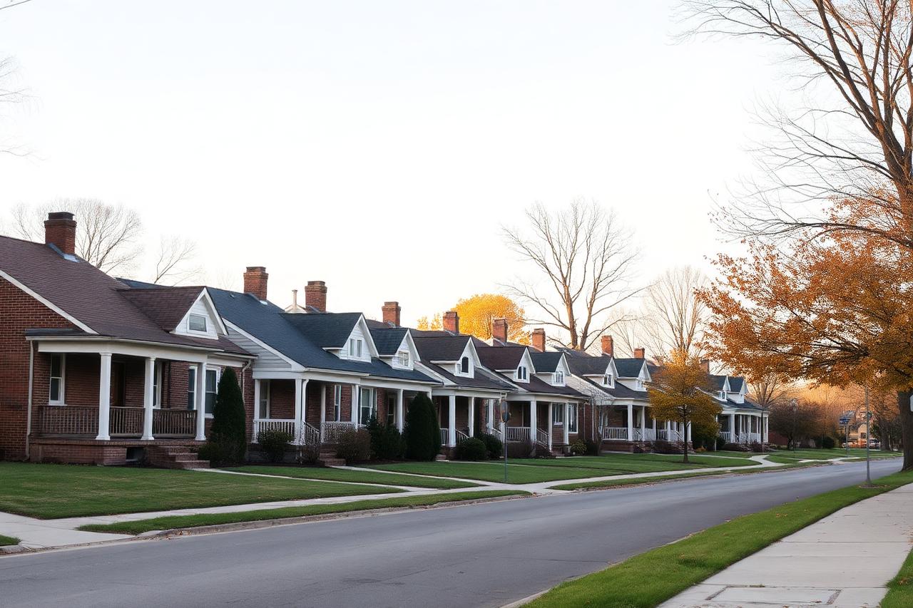 Row of older established homes on a tree-lined Rockford neighborhood street