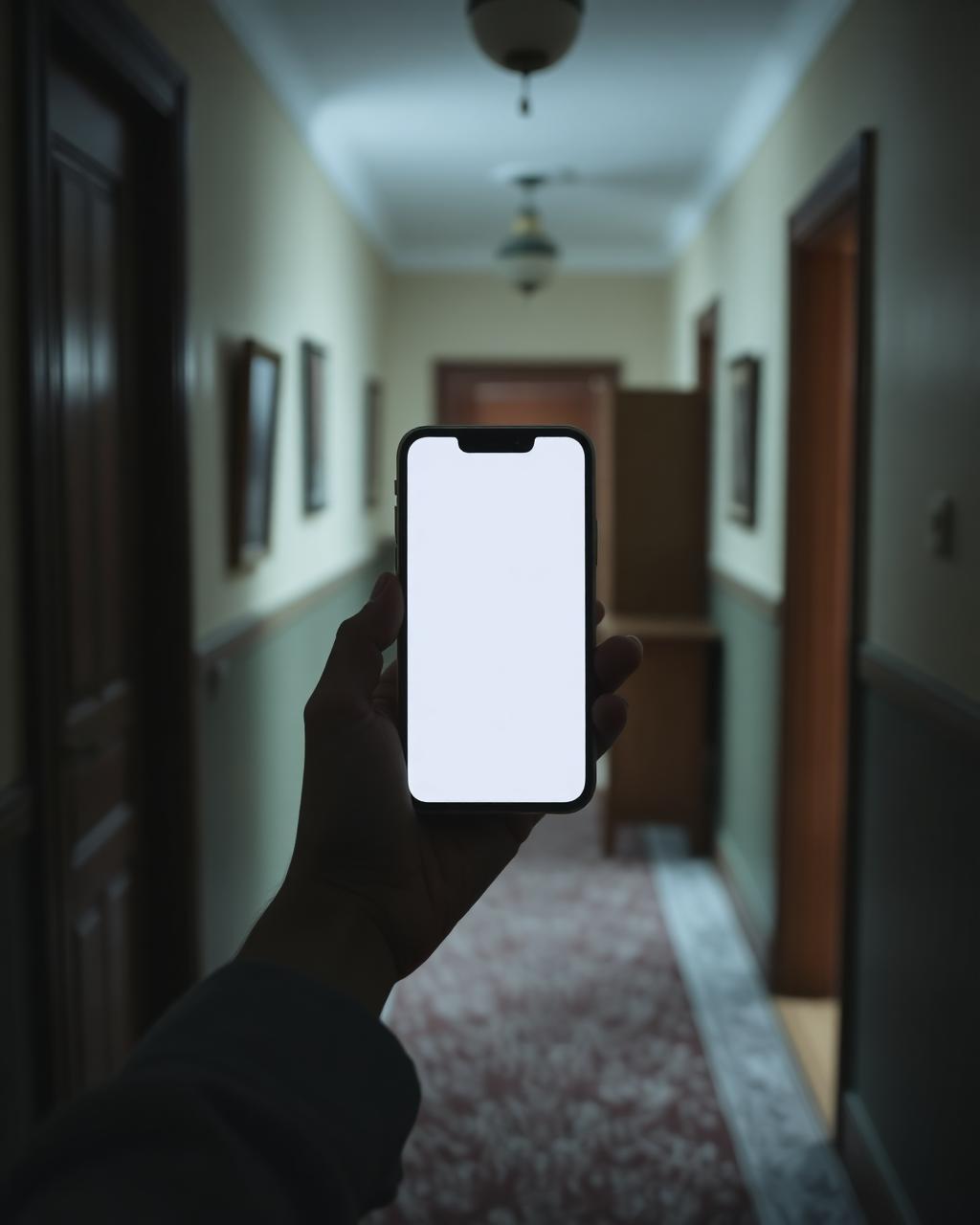 Hand holding a smartphone with a blank scheduling screen inside a cold Hill Section Scranton kitchen