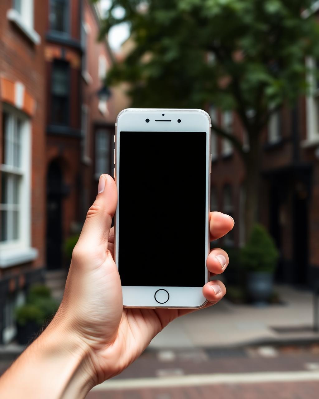 Hand holding a smartphone with a blank scheduling screen in a Philadelphia rowhouse basement