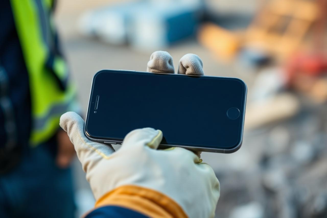 Contractor checking a phone at a job site near a Columbus neighborhood