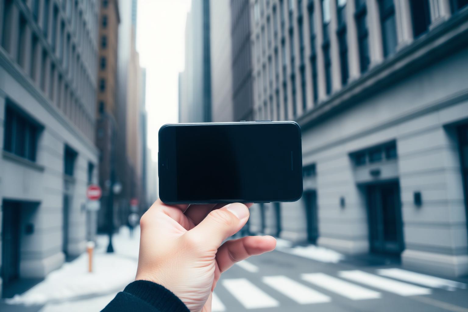 Commuter checking a smartphone while waiting on an elevated CTA train platform in Chicago