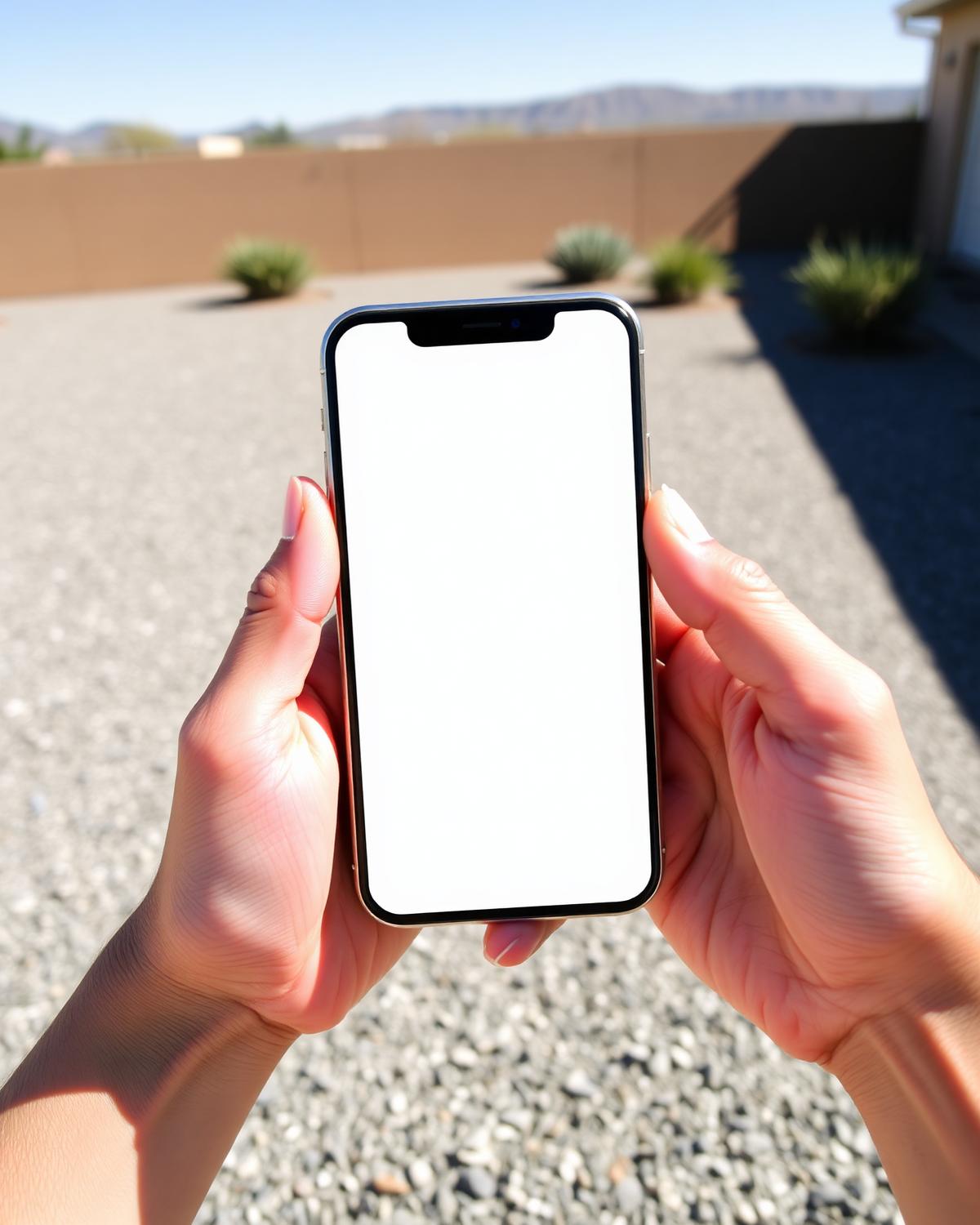 Hand holding a phone requesting an instant quote outside a St. George home with a block privacy wall